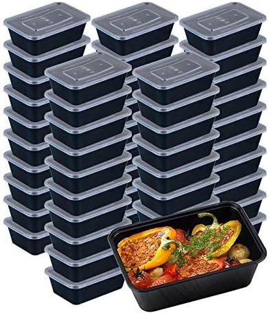 50 חבילה מזון אחסון מכולות, חד פעמי פלסטיק בנטו הצהריים קופסות ארוחת הכנת מכולות עם מכסים למיקרוגל מקפיא