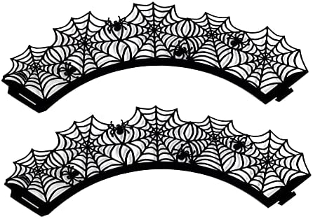 NC 100 יחידות ליל כל הקדושים עוגות שחורות חלולות סביב הקצה עכביש עכביש מכשפות טירת קאפקייקס מחזיק