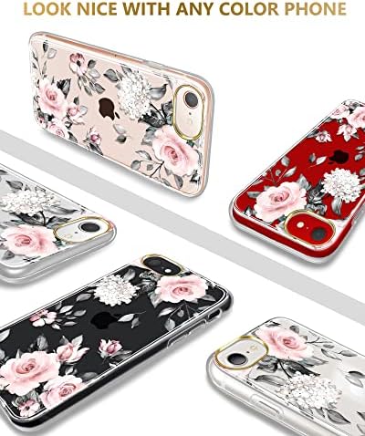 Rxkeji iPhone SE 2022/2020 מארז, מארז אייפון 8, iPhone 7 נרתיק עיצוב פרחים חמוד ברור עיצוב TPU רך מכסה גב קשה