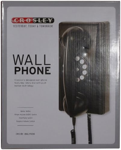 טלפון קיר CROSLEY CR55-BK עם טכנולוגיית כפתור לחיצה, שחור