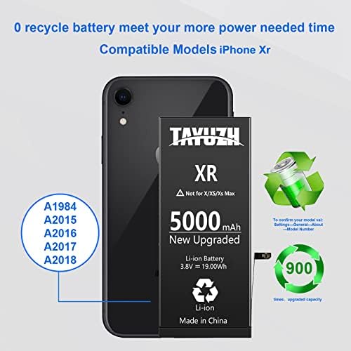 Tayuzh 5000mah סוללה לאייפון XR, שודרגת החלפת סוללה חדשה של 0 מחזור לאייפון XR דגם A1984 A2015 A A2017