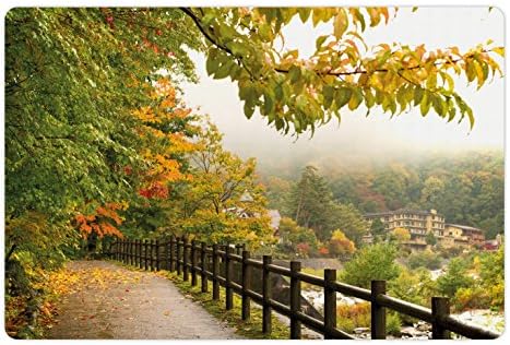 מחצלת חיות מחמד יפנית ניתנת לטיפול במזון ומים, נוף נופי ממחוז נגאנו יפן עונת הסתיו עלווה בחוץ,