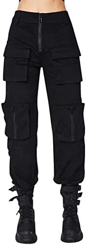 מכנסי מטען לנשים של דרימלסקאר מכנסי ג ' וגר קפריס בגזרה גבוהה עם 6 כיסים מכנסי רחוב שחורים רחבים