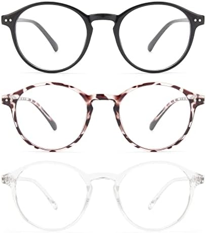 מיגסיר 5 מארז אופנה כחול אור חסימת משקפיים לנשים גברים, ברור עגול מחשב משחקי משקפי עם 5 כיסים