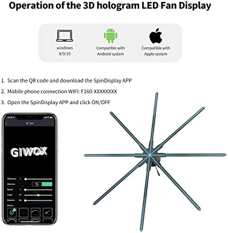 מאוורר הולוגרמה 3D של Giwox, מאוורר הולוגרמה בהירות גבוהה עם חרוזי LED של 2880 יח ', תצוגה הולוגרפית