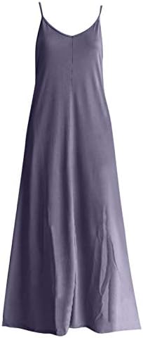 נשים ספגטי רצועות מונוכרום מקסי שמלה ישר קיצית קיץ רגוע שרוולים סקופ צוואר כיסי שמלה