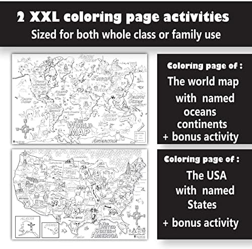 יאנג נ מעודן 2 ענק צביעה דף מפות של ארה ב ופעילויות פוסטר העולם לילדים