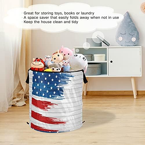 דגל ארהב קופץ כביסה מכסה עם סל אחסון מתקפל מכסה שקית כביסה מתקפלת לחדר אמבטיה במעונות