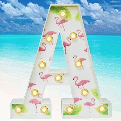 Pooqla Marquee Letters Tropical Luau Applishing Flamingos עצי דקל צבועים שלט מכתב LED אור לקישוט המסיבה