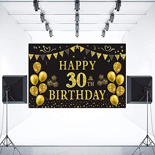 רקע יום הולדת 30 זהב ושחור 5.9 על 3.6 נרטיבים קישוטים למסיבת יום הולדת שמח באנר לנשים גברים אספקת צילום רקע