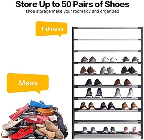 מתלה נעליים של Comhoma 10 שכבות מארגן מתלה נעליים גדולות ל 50 זוגות שטח חוסך מדף נעליים ארון אחסון נעליים לא