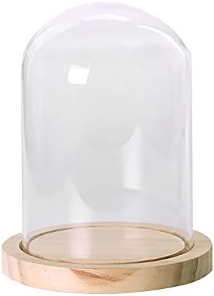 Weiping - דקורטיבי דקורטיבי זכוכית צנצנת פעמון צנצנת פעמון מארז עם בסיס עץ כפרי/כיפת מרכזית שולחן
