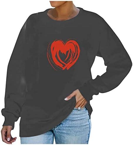 יום סווטשירט יום סווטשירט נשים אוהבות חולצות לב ולנטיין סוודר שרוול ארוך צמרות אופנה רופפת 2023 חולצות