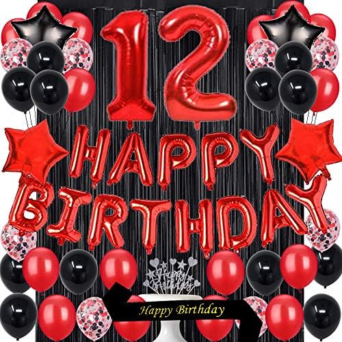 Fancypartyshop 12 קישוטי מסיבת יום הולדת אספקת בלונים אדומים שחורים מאוחרים