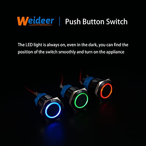Weideer 16 ממ רגעי לחצן מתג מתג מתכת 12 וולט טבעת ירוקה LED 5 PIN מתג כפתור/כיבוי עם תקע שקע תיל