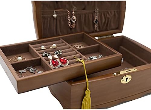 Seewoode AG205 ארגזי מארגן תכשיטים מעץ עם מנעול שכבה כפולה תכשיטים מארזי אחסון נשים טבעות שרשרת קופסאות