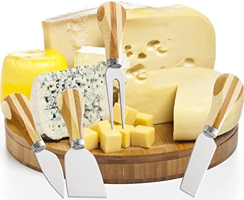 ZOOFOX 8 חתיכות סכיני גבינה מוגדרים עם ידית במבוק, חותך גבינת גבינה מפלדת אל חלד לאביזרי לוח CHARCUTERIE, סכין
