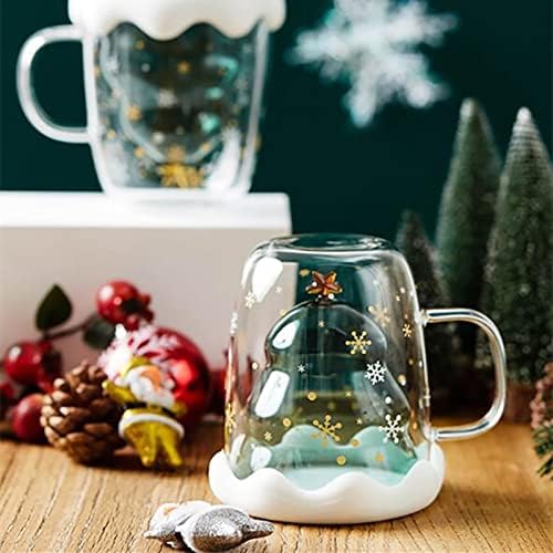 חמוד חג המולד עץ קפה ספלי חמוד חג המולד עץ זכוכית עם מכסה וכפית חג המולד אספרסו כוס חג המולד מתנות לנשים