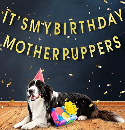 זה שלי יום הולדת אמא גור כלב מסיבת יום הולדת באנר / זהב גליטר סימן / גור הצלת קישוטי ספקי