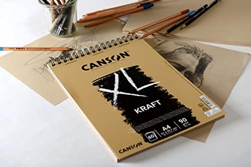 CANSON XL Sketch Fad Kraft חום בהיר גלי, 90 גרם/מר, 60 גיליונות לכרית ספירלה בקצה קצר 210 x 309