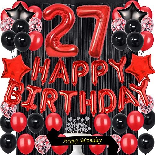 Fancypartyshop 27 קישוטי מסיבת יום הולדת 27 מספקים בלונים אדומים שחורים מאוחרים