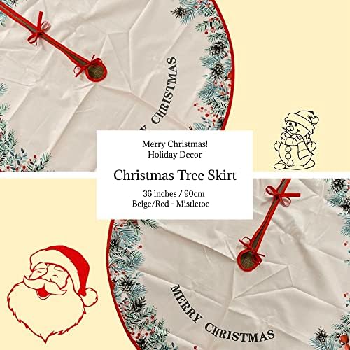 חצאית עץ חג המולד, חצאית עץ, קישוט חג חג שמח 36 אינץ ', פתיתי שלג, סנטה, אדום מושלג, דבקון - תפאורה עונתית