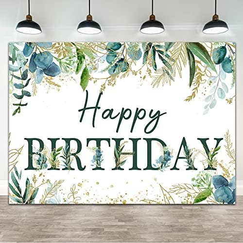 Ticuenicoa 7 × 5ft ירוק טרופי יום הולדת שמח תפאורה עלים זהב עלים ירקות נשים גברים יום הולדת שמח קישוטים רקע