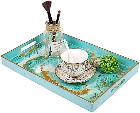 מגש הגשת טורקיז של Maoname עם ידיות, מגש דקורטיבי מפלסטיק לשולחן קפה, מגש מלבני שיש לחדר אמבטיה,