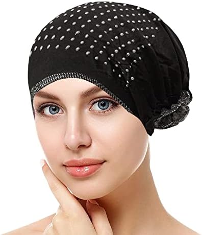 נשים טורבן כובע מוסלמי אבני חן בבאגי כיסוי ראש אלסטי סרטן בארה ' ב לנשים מוצק צבע רפוי כפת כובע