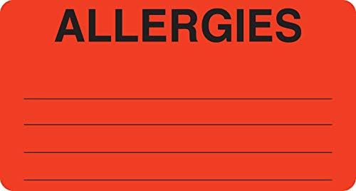 תוויות אלרגיה לטאביז-אלרגיות, אדום פלואורסצנטי, 3-1/4 אינץ 'על 1-3 / 4 אינץ', תוויות בריאות רפואיות