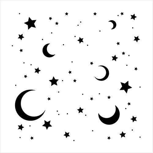 סטנסיל ירח וכוכבים מאת סטודיו12 / אמנות תבנית שמי לילה חלומית-תבנית מיילר לשימוש חוזר / ציור, גיר, מדיה