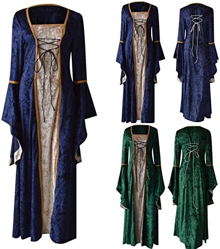 ליל כל הקדושים שמלות לנשים רנסנס מימי הביניים תלבושות שמלת התלקח שרוולים קטיפה גותיקה רטרו משפט