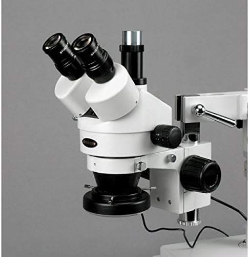 מיקרוסקופ סטריאו טרינוקולרי של אמסקופ-4-144 א, עיניות פי 10, הגדלה פי 3.5-45, הספק אובייקטיבי פי