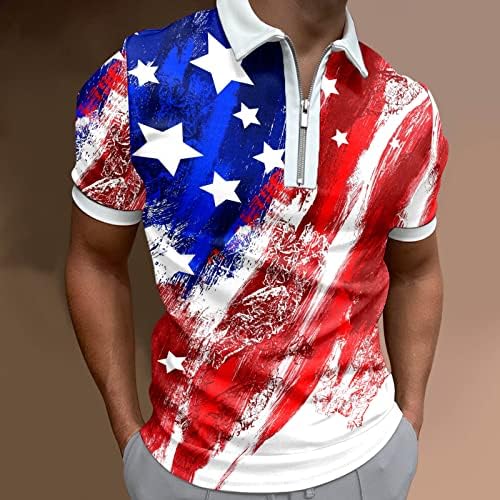 גברים של רוכסן גולף פולו חולצות קצר שרוול קיץ בציר אמריקאי דגל חולצות 1/4 רוכסן צוואר פטריוטית מזדמן חולצה