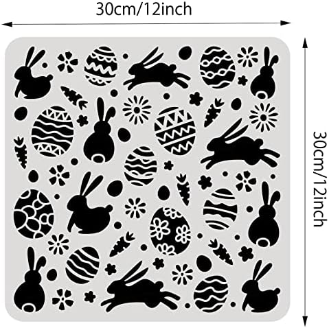 גיליון סטנסיל ארנב פסחא בגודל 12 על 12 אינץ', תבנית זיקוקי גזר ביצת פסחא תבנית ציור פלסטיק עבור