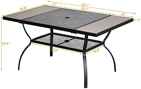 אדמקסוול שולחן אוכל פטיו 60 x 37 שולחן מתכת חיצוני מלבני ל 6 שולחנות ריהוט גדולים