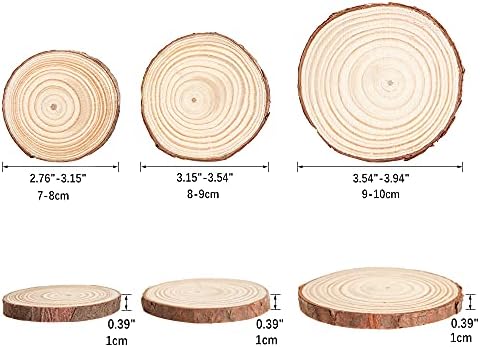 פרוסות עץ טבעי יפזקה לקישוטים, 20 יחידות ערכת מלאכת עץ לא גמורה קדחה מראש עם עיגולי עץ למלאכות