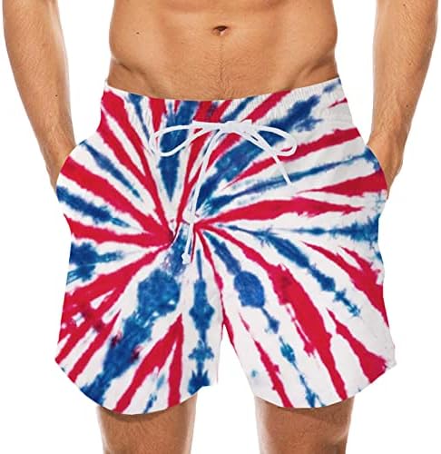 מכנסיים קצרים של יום העצמאות לחוף לגברים הדפס דגל מפוספס מכנסיים קצרים נמתחים קיץ מזדמן של