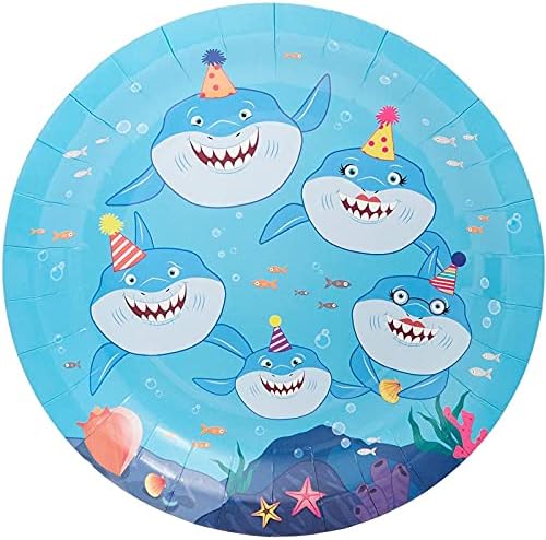 מסיבת כריש פנדה כחולה צלחות נייר ליום הולדת שמח