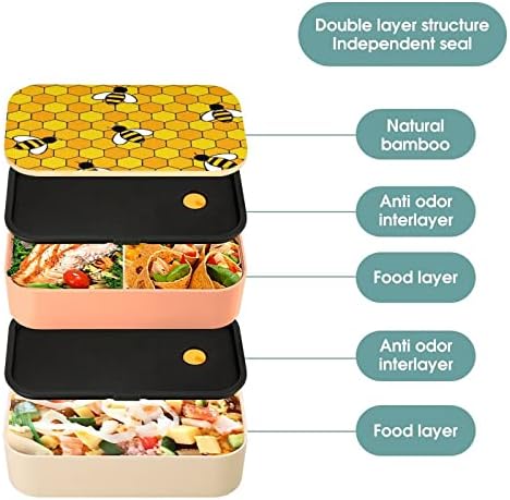 דבורי דבש קופסת אוכל בנטו קופסת דליפות דליפות בנטו קופסאות מזון עם 2 תאים לפיקניק עבודה מחוץ