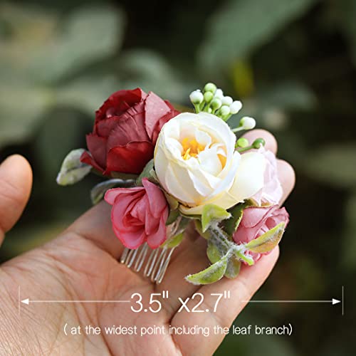 פנגסן כסף חתונה מרובה ורדים פרח שיער מסרק כלה פרח שיער קליפ פרחוני שיער אביזרי עבור נשים ובנות