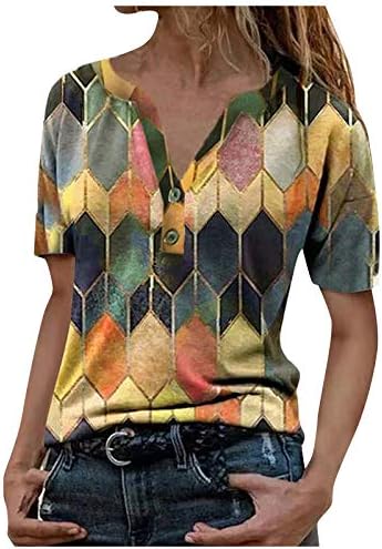 UIKMNH נשים רופפות בכושר שרוול קצר שרוול הנלי כפתור על חולצות הנלי ארגייל הנלי צוואר חולצת קיץ
