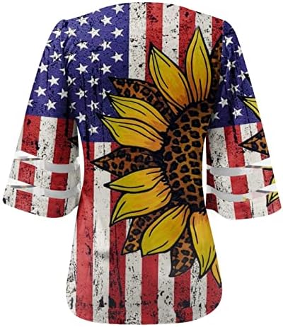 תלבושות 4 ביולי לנשים 3/4 חולצות שרוול פעמון דגל אמריקאי נ 'צוואר חולצות לנשים חולצות פטריוטיות