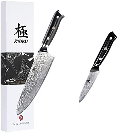 סדרת קיוקו שוגון 8 סכין שף מקצועי + 3.5 סכין קילוף - יפני 10 ליבת פלדה מזויפת להב דמשק