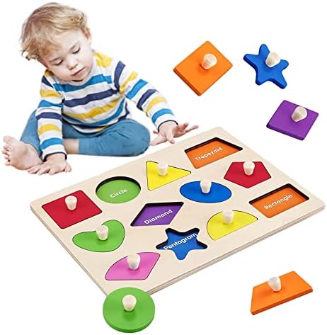 צורת עץ PEG חידות מונטסורי צעצוע עם ידית קרש כפתור מעץ צורות גן ילדים צורות פעוטות צורה צעצועים