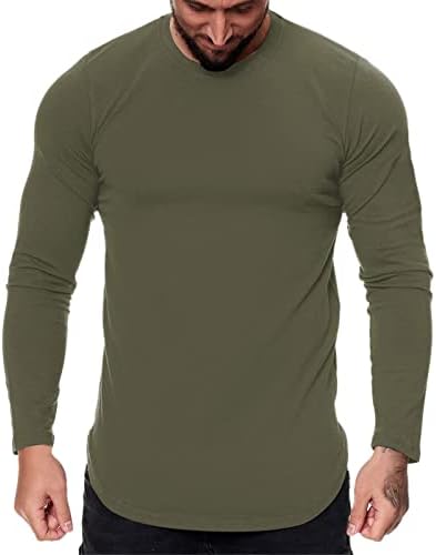 חולצות Xiloccer Mens אופנה ספורט ספורט כושר חיצוני שולי מעוקל צבע אחיד צבע צוואר עגול חולצה שרוול ארוך