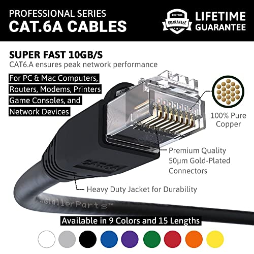 Installerparts כבל Ethernet Cat6a כבל UTP באתחול 1 רגל - שחור - סדרה מקצועית - 10Gigabit/SEC רשת/כבל