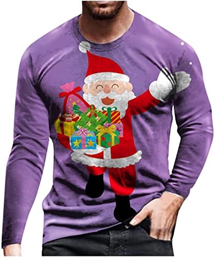 חולצה לגברים חולצה חולצה מזדמנת 3D 3D מודפסים צוואר עגול עגול חולצת טריקו שרוול ארוך, סוודר חג מולד