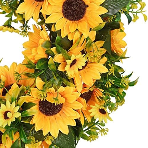 זר פרחים דקורטיביים מזויפים דקורטיביים עם חמניות חמניות-חמניות -6 אינץ 'עם חמניות צהובות ועלים ירוקים
