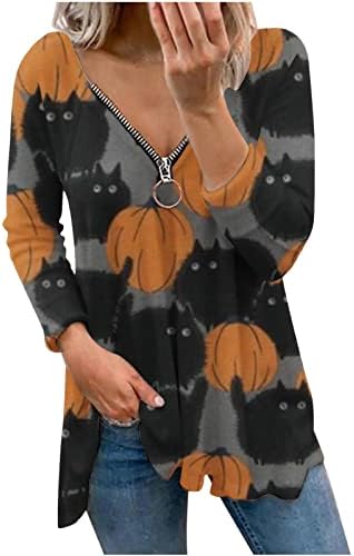 אפור נוער בנות ויקטוריאני קוואי מערבי חולצות דלעת חתול חולצות גוזיות ארוך שרוול צוואר חופשת ליל כל הקדושים